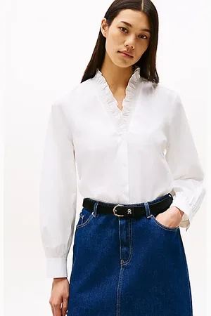 Tommy Hilfiger Regular Fit Ruffle V-Neck Blouse