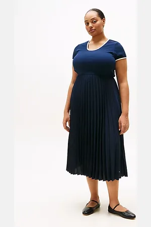 Tommy Hilfiger Curve Pleated Fit And Flare Midi Dress