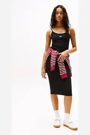 Tommy Hilfiger Ribbed Spaghetti Strap Bodycon Midi Dress