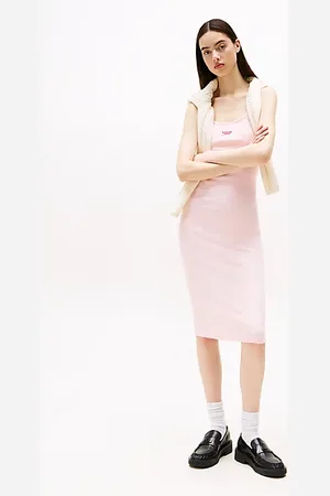 Tommy Hilfiger Ribbed Spaghetti Strap Bodycon Midi Dress