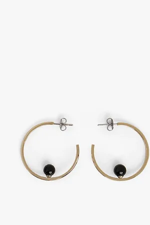 Tommy Hilfiger Onyx Gold-Plated Hoop Earrings