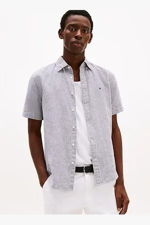 Tommy Hilfiger Stripe Linen Blend Short Sleeve Shirt
