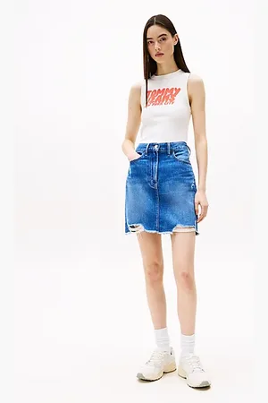 Tommy Hilfiger Distressed Denim Mini Mom Skirt
