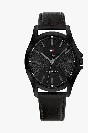 Tommy Hilfiger Ionic-Plated Leather Strap Watch