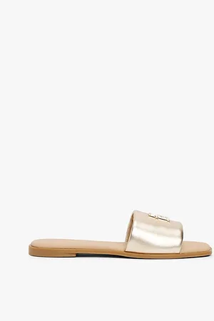 Tommy Hilfiger TH Monogram Metallic Leather Mules