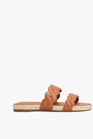 Tommy Hilfiger Leather Embossed Espadrille Mules