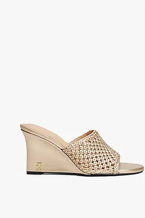 Tommy Hilfiger Metallic Leather Crochet Wedge Mules