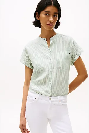 Tommy Hilfiger Relaxed Fit Short Sleeve Linen Blouse