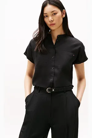 Tommy Hilfiger Relaxed Fit Short Sleeve Linen Blouse