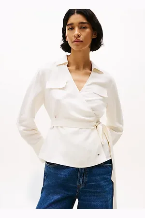 Tommy Hilfiger Relaxed Fit Linen Blend Wrap Blouse