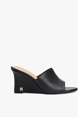 Tommy Hilfiger Leather TH Monogram Plaque Wedge Mules