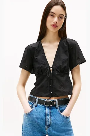 Tommy Hilfiger Slim Fit Broderie Anglaise V-Neck Blouse