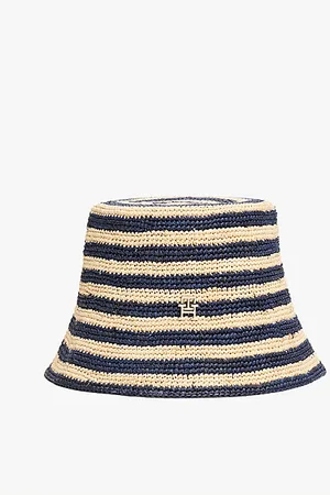 Tommy Hilfiger Straw Crochet Stripe Bucket Hat