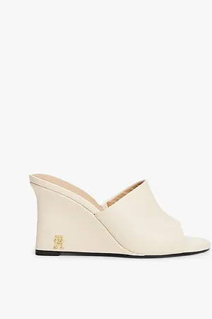 Tommy Hilfiger Leather TH Monogram Plaque Wedge Mules