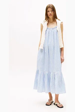 Tommy Hilfiger Seersucker Fit And Flare Maxi Dress