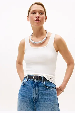 Tommy Hilfiger Ribbed Square Neck Slim Tank Top
