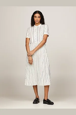 Tommy Hilfiger Foulard Flag Stripe Pleated Midi Polo Dress