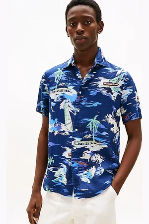 Tommy Hilfiger Tropical Print Regular Linen Short Sleeve Shirt