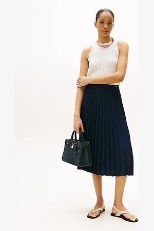 Tommy Hilfiger Logo Waistband Pleated Midi Skirt