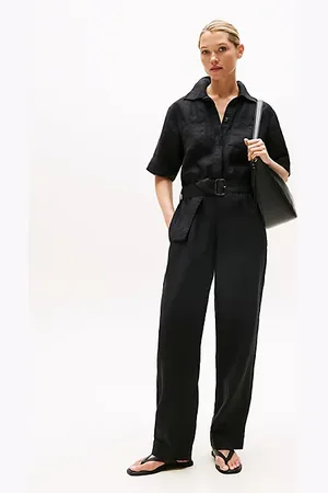 Tommy Hilfiger Linen Blend Belted Short Sleeve Jumpsuit