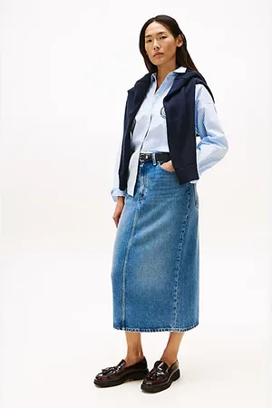 Tommy Hilfiger High Rise Straight Denim Midi Skirt