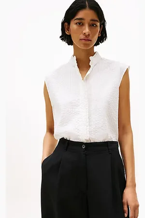 Tommy Hilfiger Seersucker Ruffle Sleeveless Shirt