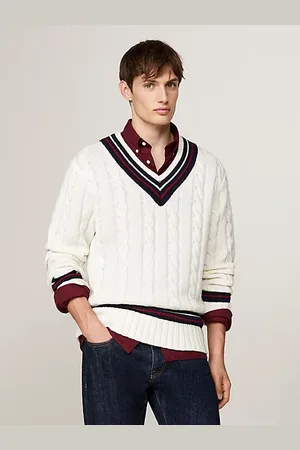 Tommy Hilfiger Cable Knit Wool Blend V-Neck Jumper