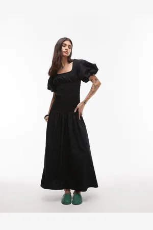 VERO MODA Topshop Puff Sleeve Square Neck Shirred Midi Dress