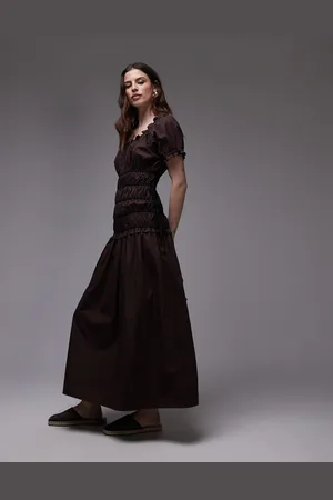 VERO MODA Topshop Cap Sleeve Shirred Dress With Tie Sides