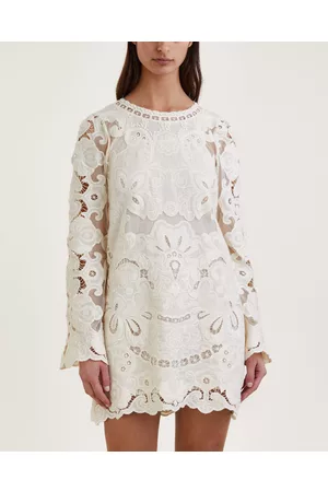 Sea New York Kvinder Lang kjoler - Embroidery Long Sleeve Dress Creme US 4 ( EUR 36)