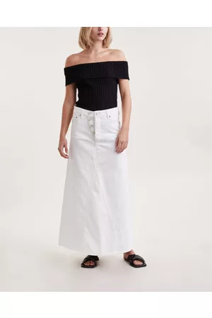 Ganni Kvinder Denimnederdele - Skirt White Denim Double Fly Maxi 34