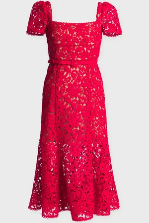 Self-Portrait Dress Red Floral Lace Midi UK 14 (EUR 42)