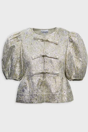Ganni Blouse Metallic Cloque Peplum 34
