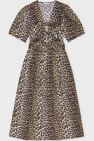 Ganni Dress Printed Cotton Tie Strap Midi 34