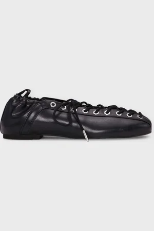 Ganni Ballerina Eyelets Lace Up Crinkle Oleatex EUR 36