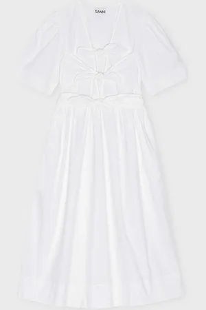 Ganni Dress Washed Stretch Cotton Strap Midi 34