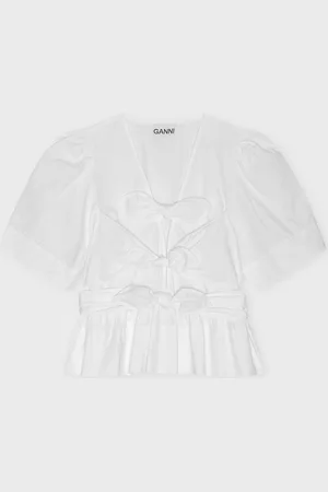 Ganni Blouse Washed Stretch Cotton Strap 34