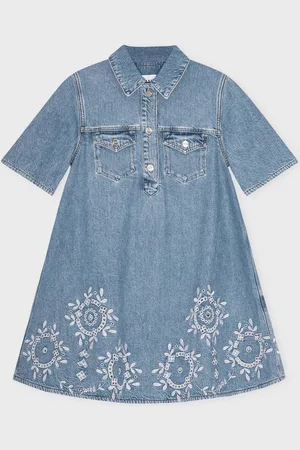 Ganni Dress Broderie Anglaise Denim Mini 34