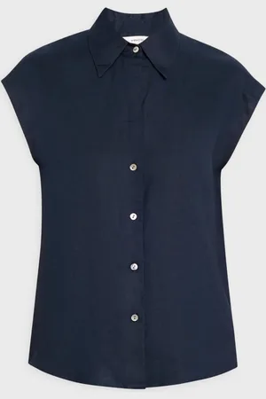 Vince Blouse Linen Cap-Sleeve Button-Front XS