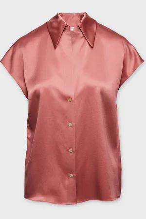 Vince Blouse Silk Cap-Sleeve Ruched-Back S
