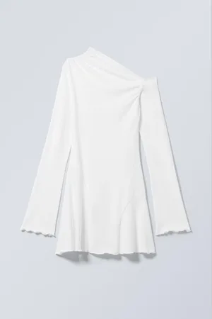 Weekday Asymmetric Cotton Mini Drape Dress