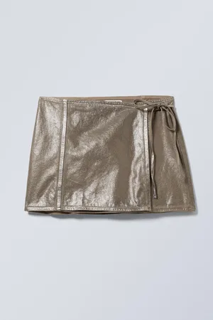 Weekday Low Metallic Mini Wrap Skirt