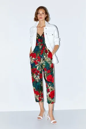 Zara Jumpsuit med tropisk mønster