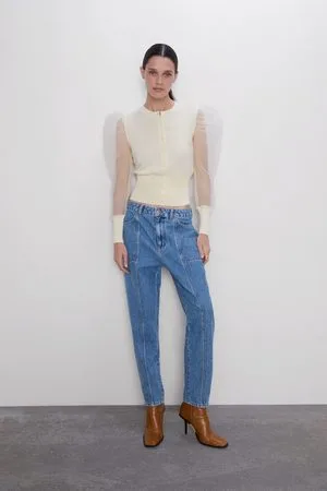 Zara Kvinder Jeans - Z1975 mama-jeans med lommer